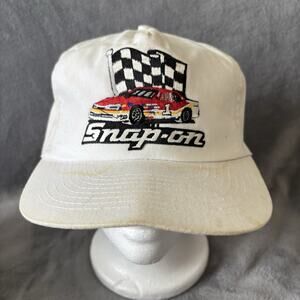Vintage‎ White Snap-On Snap On Center Logo Nascar Race Car #1 Hat Snap Back